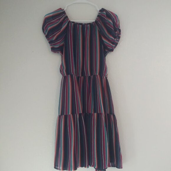 Wonder Nation Girl's size 18 navy blue multicolored  striped dress - Picture 1 of 16
